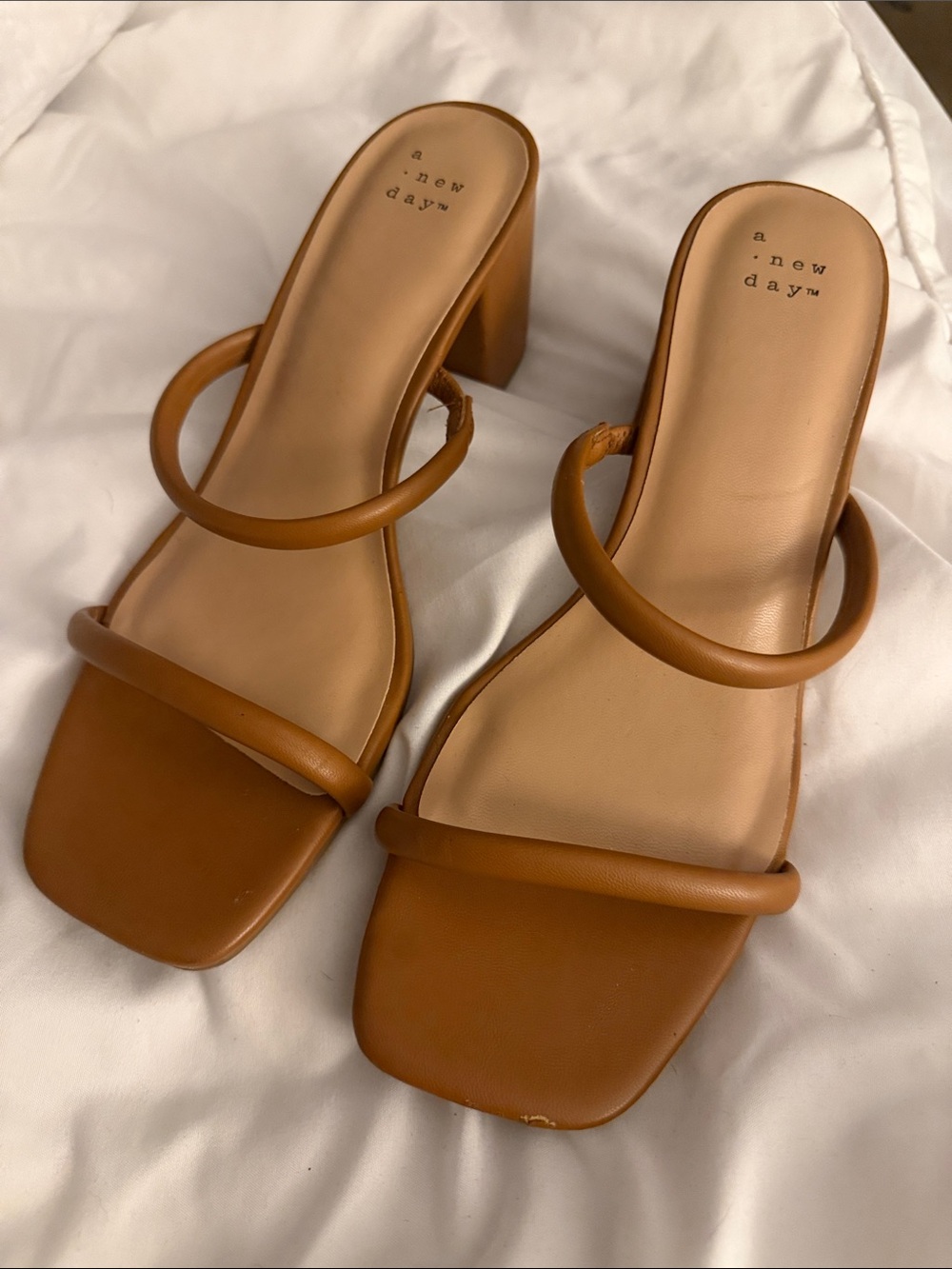 a new day Cognac Double-Strap Block Heel Sandals Size 9